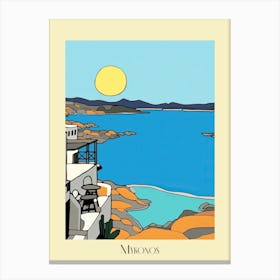 Poster Of Minimal Design Style Of Mykonos, Greece 2 Canvas Print