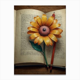 Flower On An Open Book Canvas Print