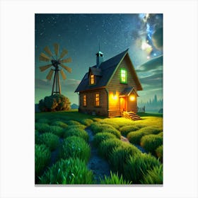 House In The Countryside At Night Canvas Print