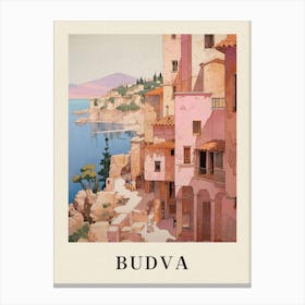 Budva Montenegro 3 Vintage Pink Travel Illustration Poster Canvas Print