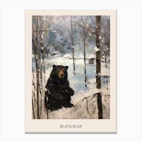 Vintage Winter Animal Painting Poster Black Bear 2 Canvas Print