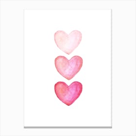 Three Pink Hearts Canvas Print