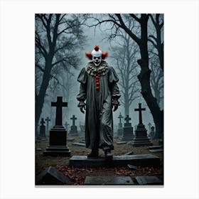 The Clown’s Grin Beneath the Moonlit Sky In The Cemetery Canvas Print