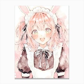 Kawaii Anime Bunny Girl Maid Watercolor Canvas Print