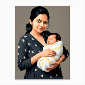 Portrait Of A Woman Holding A Baby Canvas Print