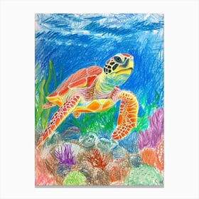 Rainbow Underwater Sea Turtle Crayon Scribble 3 Canvas Print