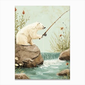 Polar Bear Fishing In A Stream Storybook Illustration 4 Canvas Print