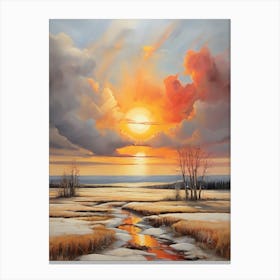 Sunset Over A Stream Canvas Print