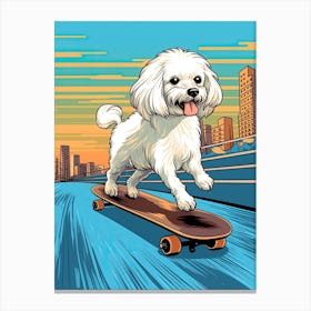 Maltese Dog Skateboarding Illustration 4 Canvas Print