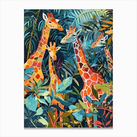 Giraffes In The Leaves Abstract Painting 2 Canvas Print