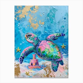 Sea Turtle With A Sand Castle Abstract Painting Canvas Print