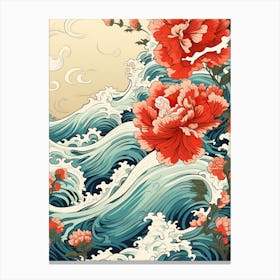 Great Wave With Orchid Flower Drawing In The Style Of Ukiyo E 2 Canvas Print