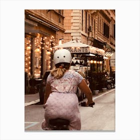 Woman Riding A Bike In Rome Canvas Print