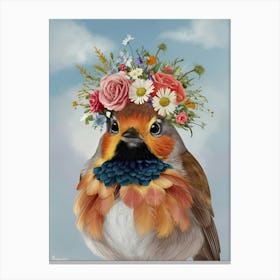 Bird With A Flower Crown European Robin 1 Canvas Print