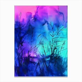 Watercolor Nature With Neon Light  Canvas Print