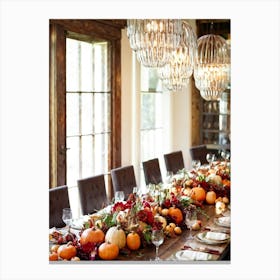 Thanksgiving Feast Elegantly Arranged On A Reclaimed Wood Table Rustic Charm Highlighted By An Arra Canvas Print