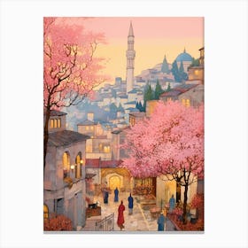 Istanbul Turkey 8 Vintage Pink Travel Illustration Canvas Print