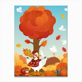 Cartoon Style Illustration Of A Cheerful Turkey Character Donning A Pilgrim Hat Amidst A Fall Harves (2) Canvas Print