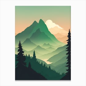Misty Mountains Vertical Composition In Green Tone 194 Canvas Print