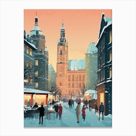Winter Travel Night Illustration Munich Germany 3 Canvas Print