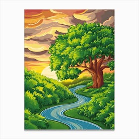 Landscape With Tree And River Canvas Print