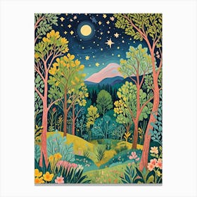 Starry Night In The Forest Of Colour Canvas Print