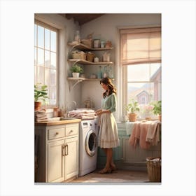 Girl In A Laundry Room 1 Canvas Print