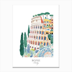 Rome Italy 2 Gouache Travel Illustration Canvas Print