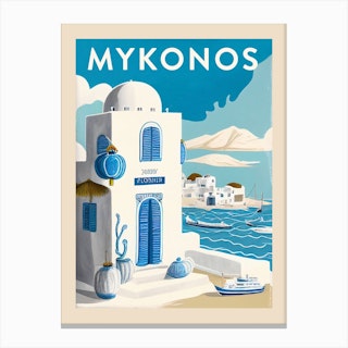 Mykonos Vintage Travel Poster Canvas Print