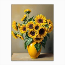 Sunflowers In A Yellow Vase Canvas Print