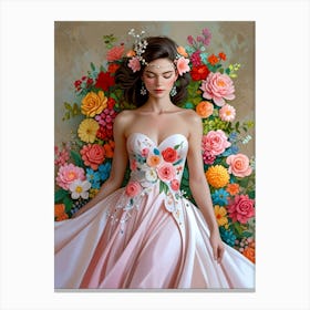 Girl In A Flower Dress Canvas Print