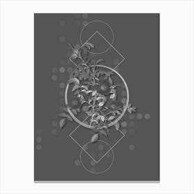 Vintage Reddish Rosebush Botanical with Line Motif and Dot Pattern in Ghost Gray n.0397 Canvas Print