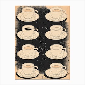 Coffee Cup Pattern Black & Sepia Illustration 2 Canvas Print