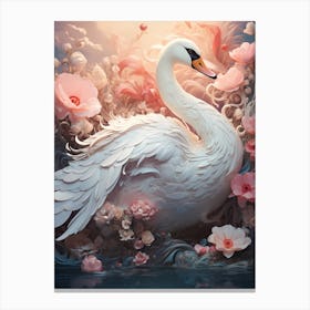 Swan With Flowers Canvas Print