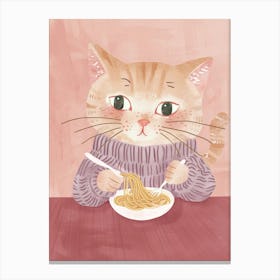 Tan Cat Pasta Lover Folk Illustration 1 Canvas Print