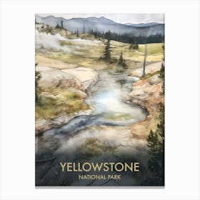 Yellowstone National Park Watercolor Vintage Travel Poster 4 Canvas Print