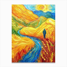 Man Walks Along A River Canvas Print