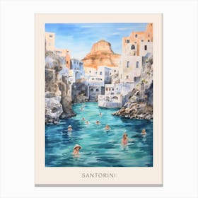Swimming In Santorini Greece 2 Watercolour Poster Canvas Print