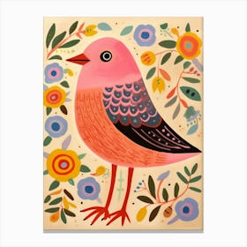Pink Scandi European Robin 3 Canvas Print