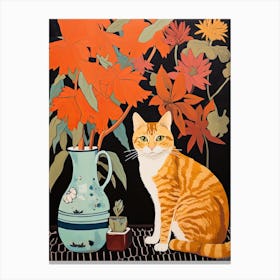 Foxglove Flower Vase And A Cat, A Painting In The Style Of Matisse 1 Canvas Print