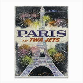 Vintage Travel Poster ― Paris Fly Twa Jets Canvas Print