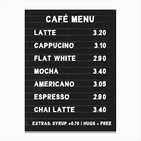 Black and White Cafe Menu Art Canvas Print