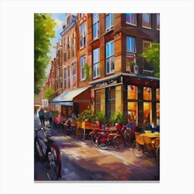 The city of Amsterdam, Netherlands, streets, cafes, passing by, the beauty of summer, oil colors..31 Canvas Print