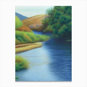 River Current Landscapes Waterscape Crayon 1 Canvas Print