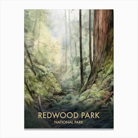 Redwood National Park Watercolour Vintage Travel Poster 4 Canvas Print