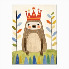 Little Sloth 2 Wearing A Crown Canvas Print