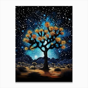 Joshua Tree With Starry Sky In Gold And Black (2) Canvas Print