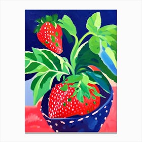 Strawberry Plant,, Fruit, Colourful Brushstroke Painting Canvas Print
