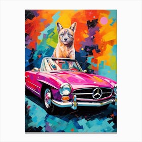 Mercedes Benz Sl Pagoda Vintage Car With A Dog, Matisse Style Painting 3 Canvas Print