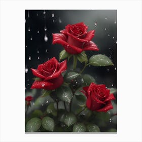 Red Roses At Rainy With Water Droplets Vertical Composition 74 Canvas Print